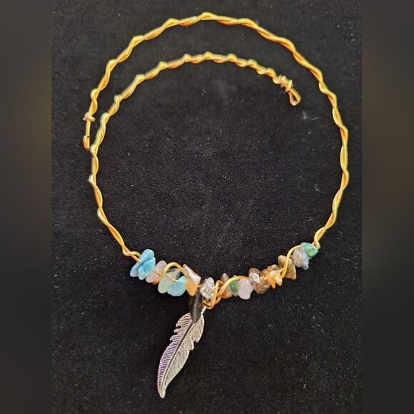 Mixed Gem Stones w/Feather Charm Extendable Bracelet - Picture 3 of 5